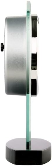 Howard Miller Landre Tabletop Clock – Beveled Glass Arch Alarm Clock Quiet Sweep Second Hand Black Wooden Base Battery Operated Quartz Movement Ideal for Desk Bedroom or Office Décor