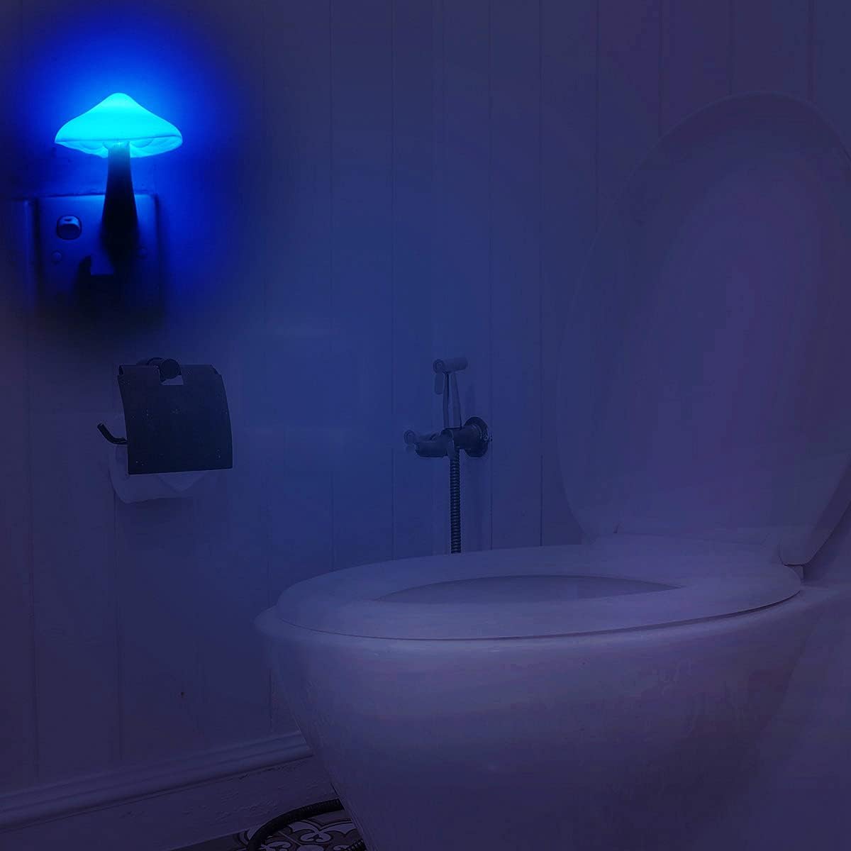 AUSAYE 3Pack Sensor LED Night Light Plug in Lamp Magic Mushroom Nightlight Cute Night Lights for Adults Kids Bedroom, Bathroom,Toilet,Hallway,Stairs,Kitchen Blue