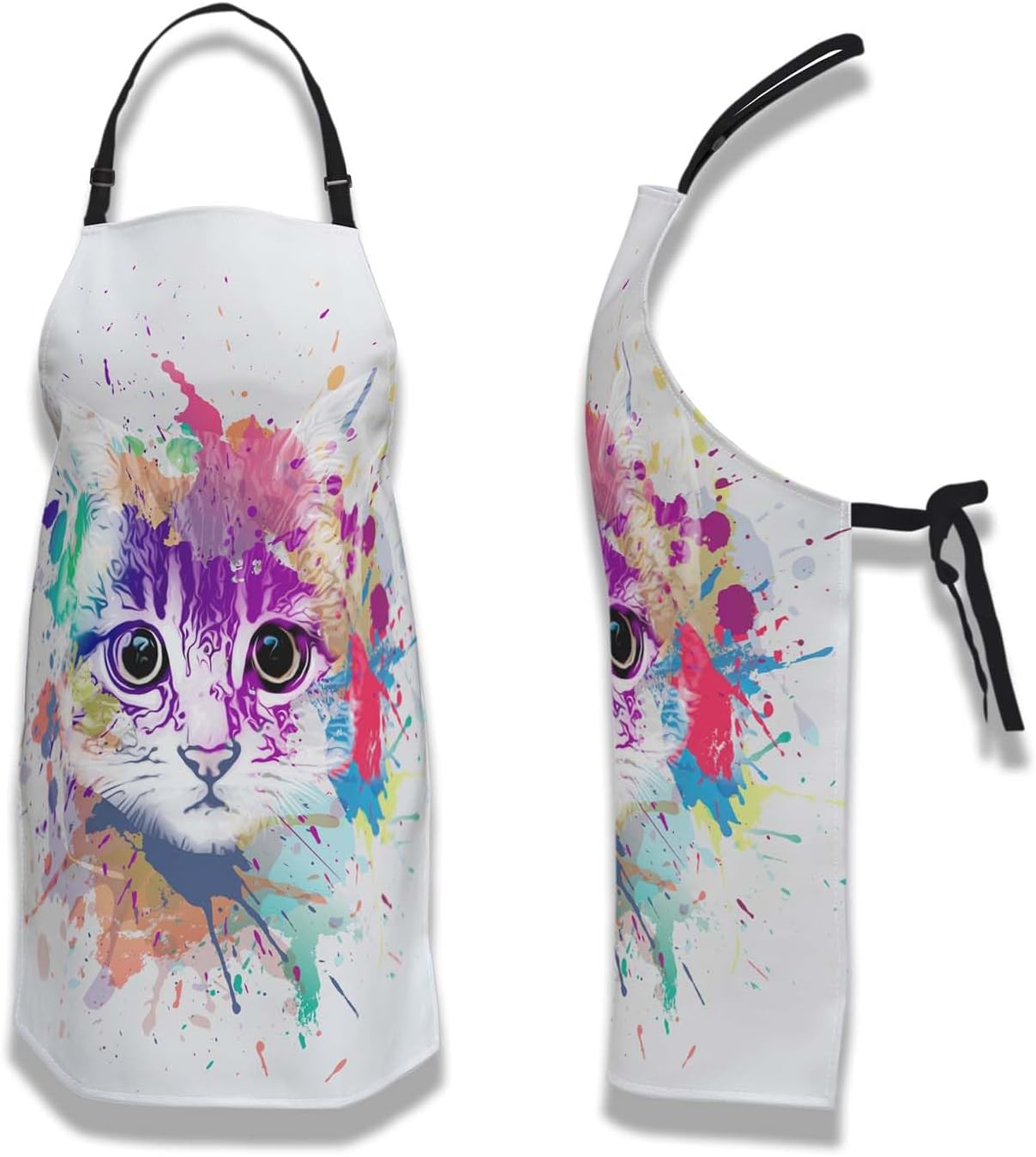 Housewife Apron for Women Abstract Colorful Cat Fun Aprons for Men for Kitchen Cooking Restaurant BBQ Painting Crafting Gardening 27” (W) x 31” (H), Waterproof Apron