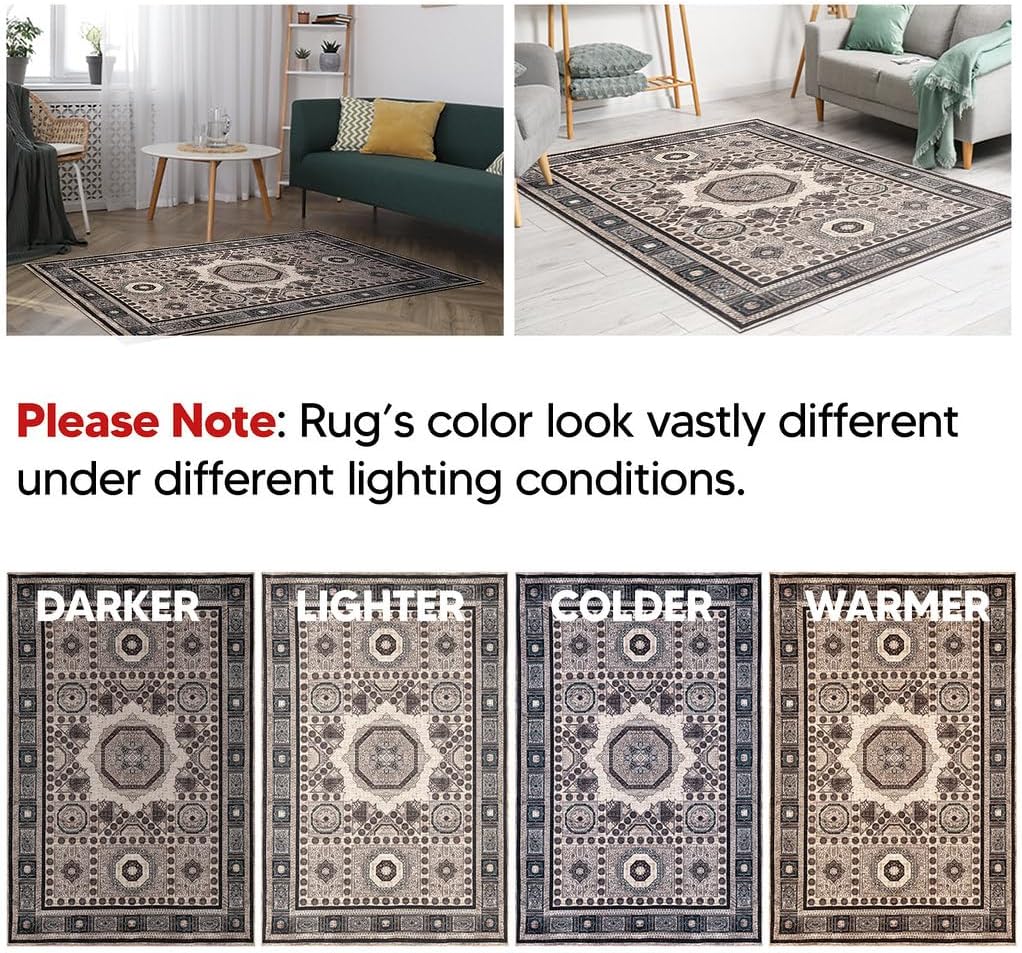 Keen Home Design 4x6 Rug - Machine Washable Area Rug with Non-Slip Backing, Ideal for Living Room, Dining Room, Bedroom - Vintage, Easy Clean, Durable, Low Pile Rug - (4' x 6')