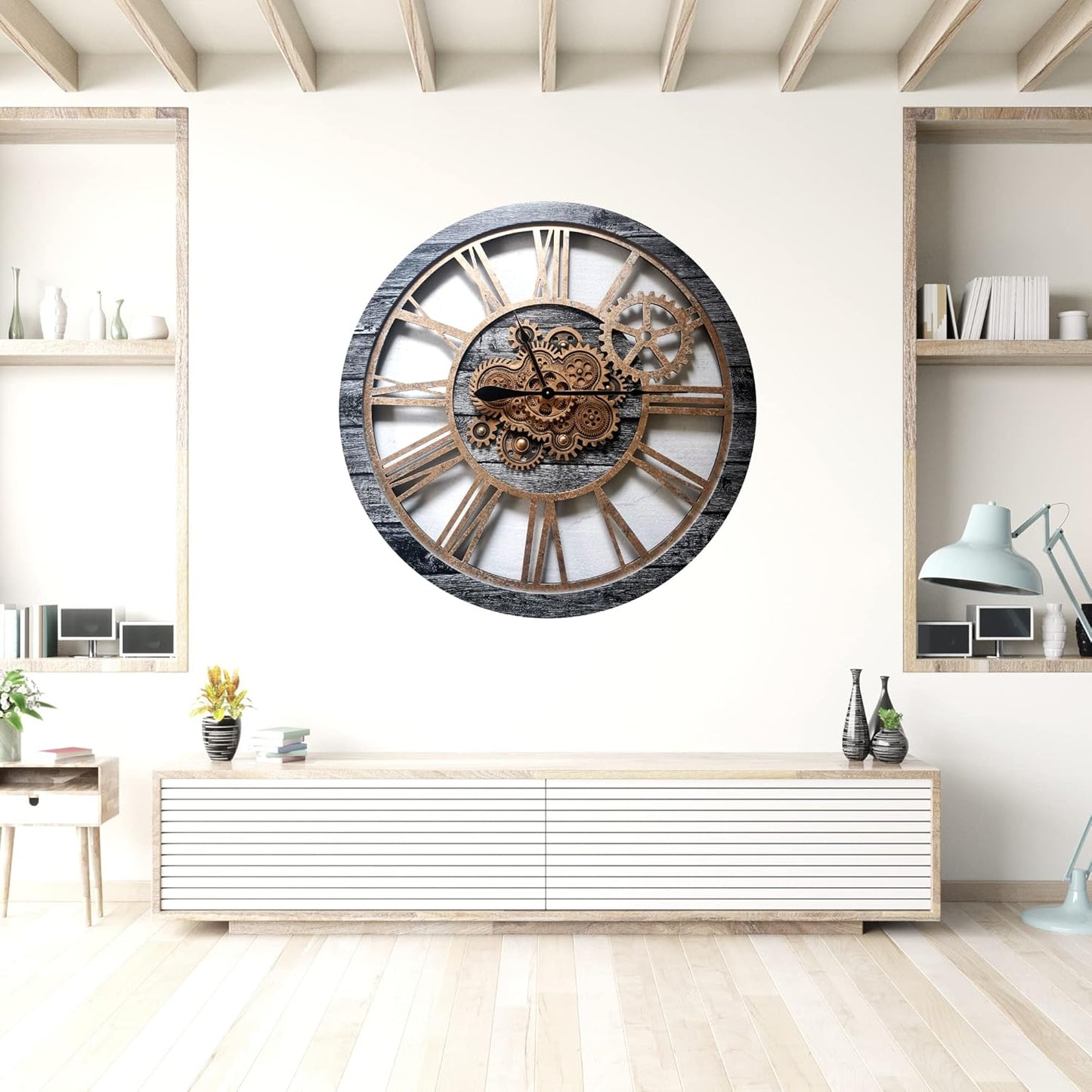 The Gears Clock 36'' Inch Real Moving Gear Wall Clock Vintage Industrial Oversized Rustic Farmhouse (Vintage Carbon Grey and Bronze)