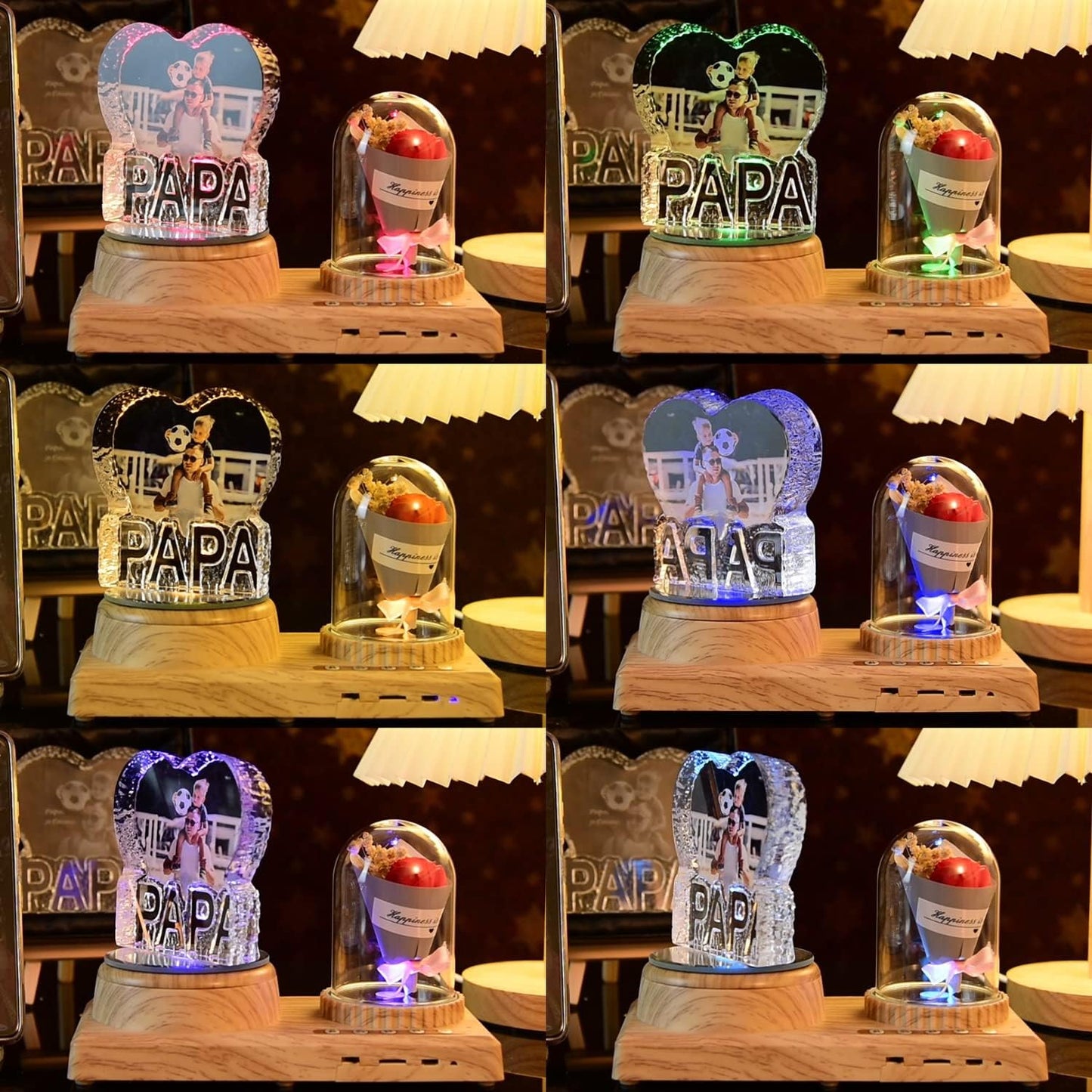 Crystal Print with Your Photo, Heart-Shaped Love Photo Custom Night Light Personalized Lamp with Bluetooth Rose Audio, Crystal Photo Frame Best Gift for Couple Love Women Men Wedding Christmas