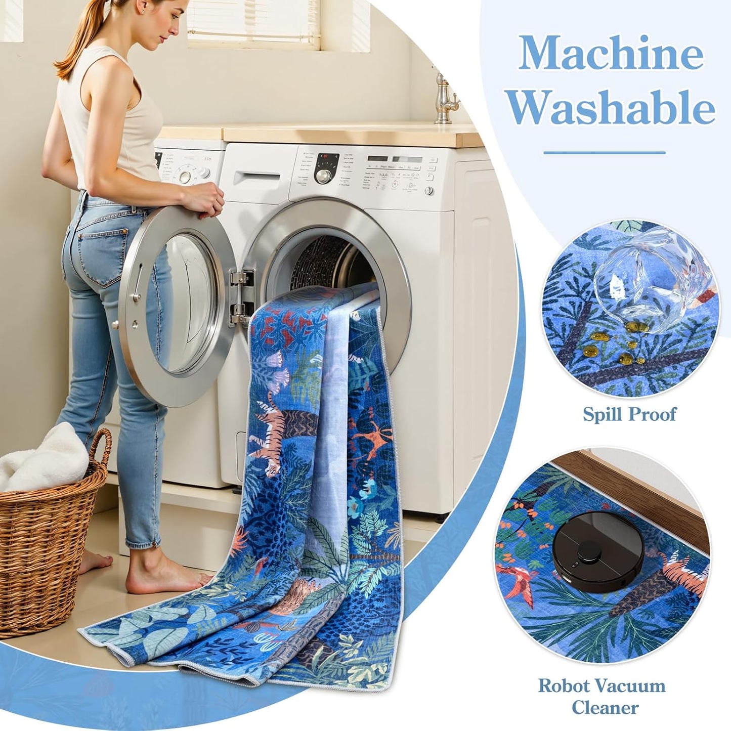 LIVEBOX Jungle Animal Print Dining Room Rugs for Under Table, Soft Modern Rug for Living Room, Washable Kids Rugs for Boy Bedroom, Non-Skid Blue Kids Carpet Playmat Rug for Play