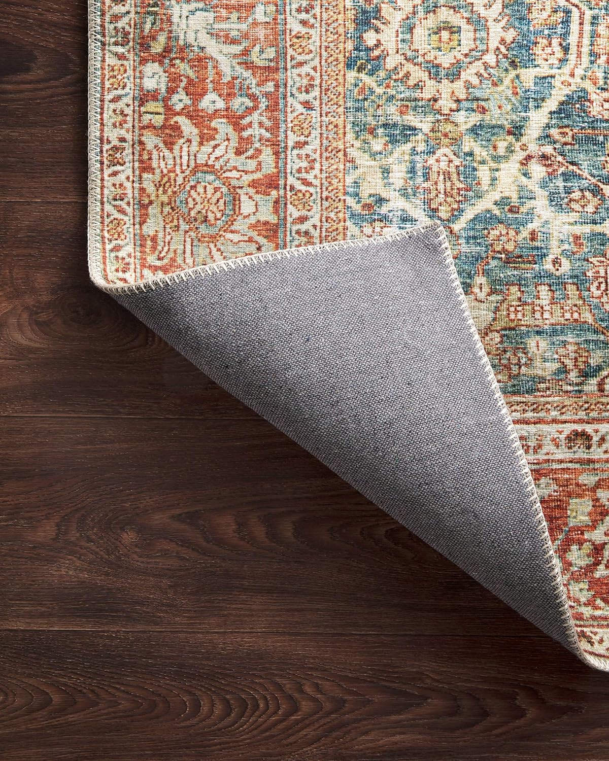 Loloi Layla Collection LAY-04 Ocean/Rust 2'-6" x 7'-6" .13" Thick Runner Rug, Soft, Durable, Vintage Inspired, Distressed, Low Pile, Non-Shedding, Easy Clean, Printed, Living Room Rug