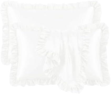 2 Pack Ruffle Satin Pillowcases King Size 20x36 inch White by QJFabricCO