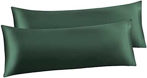 Ersmak Satin Body Pillow cover Set of 2, 20x54 Inches, Dark Green, Ultra Soft by Ersmak