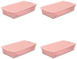 Sterilite 8 Pack Wheeled Under Bed Storage Container, 56 Qt Plastic Bin w/Latching Lid for Organization - Clothes & Shoes Organizer, Pearl Blush Tint
