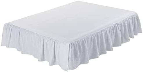 MEADOW PARK Washed French Linen Bed Skirt, Dust Ruffl, Twin Size 39" W x 75" L, Drop 16", Super Soft, Ruffle Style, White Color