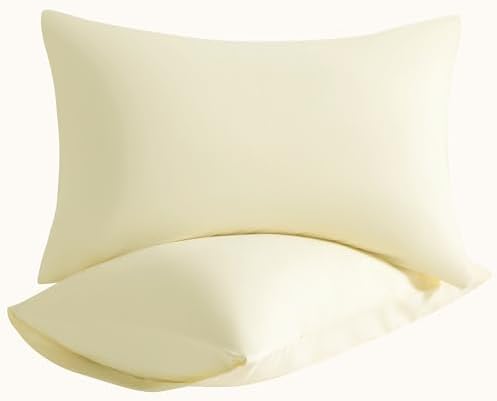 King Pillow Cases, 2 Pack, 20x36 in, Microfiber, Cream Yellow by Aerlomi