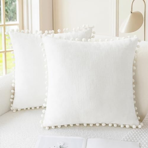 CaliTime Decorative Couch Throw Pillow Covers 22 X 22 Inches True White by CaliTime