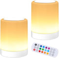 OORUN Touch Bedside Table Lamp,13 RGB Colors & 5 Brightness, USB Rechargeable Desk Lamp, Remote Control Dimmable Night Light with RGB Color Changing,Portable Lamp for Baby (2 Pack White) by Unknown