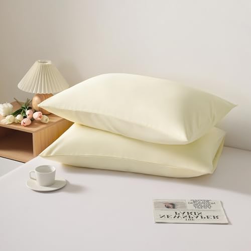 King Pillow Cases, 2 Pack, 20x40 in, Microfiber, Cream Yellow - Image 3