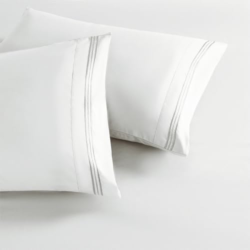 White Queen Size Pillow Cases Set of 2, Microfiber - Image 3