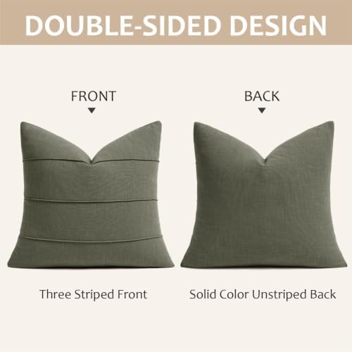 MIULEE Euro Decorative Linen Throw Pillow Covers 24x24 Olive Green Striped - Image 6