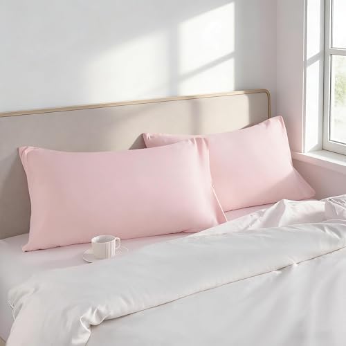 Body Pillow Cases, 2 Pack, 20x54 in, Microfiber, Light Pink - Image 3