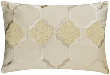 The HomeCentric Designer Ivory 12"x22" Lumbar Pillow Cover, Jacquard Lattice by TheHomeCentric