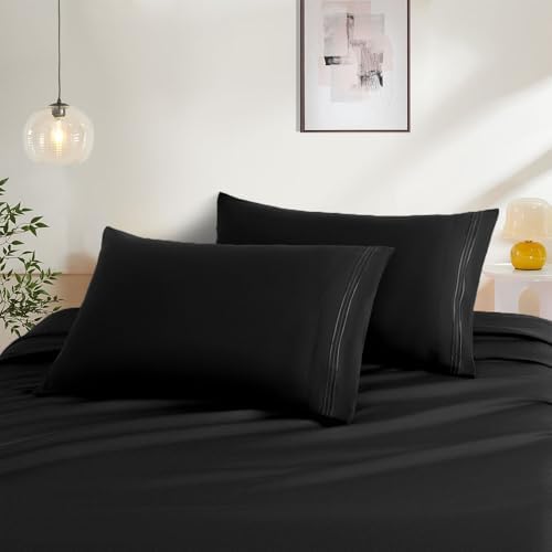Black King Size Pillow Cases Set of 2, Microfiber by NookZuzu