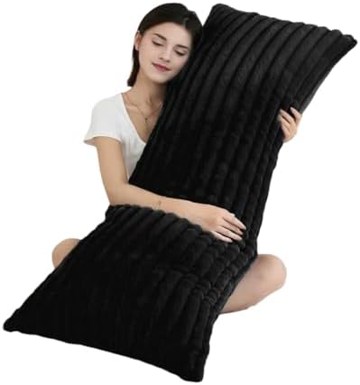 Full Body Pillow with Fluffy Stripe Faux Fur Removable Cover, Long Bed Pillow by Memfydu