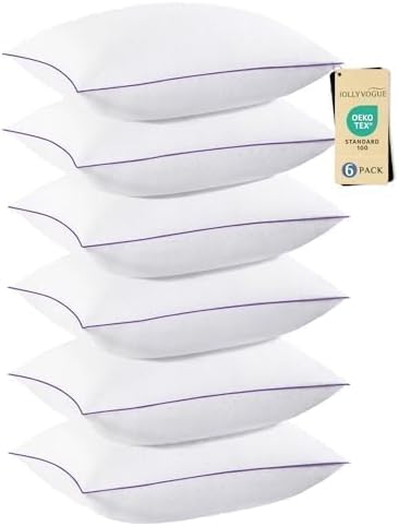 JOLLYVOGUE Pillows King Size Set of 6, Firm Supportive Bed Pillows by JOLLYVOGUE