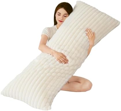 Full Body Pillow with Fluffy Stripe Faux Fur Removable Cover, Long Bed Pillow by Memfydu