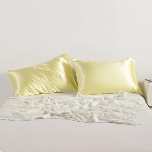 NTBAY Standard Satin Pillowcases, Light Yellow - Image 3