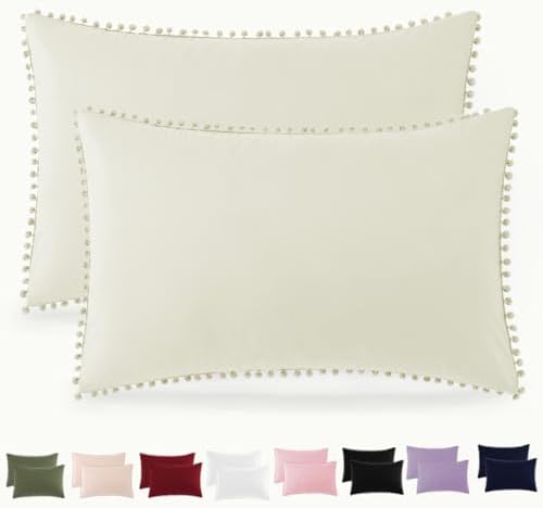Pom Poms Pillow Shams King Size Set of 2, Soft Microfiber Shams Cover by HommxJF