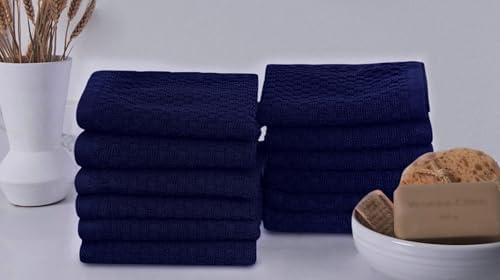 COTTON CRAFT Euro Spa Waffle Wash Cloth - Set of 12 Navy Washcloth - Image 4