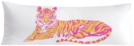 Trendy Pink and Orange Tiger Body Pillow Covers 20x54, Coquette Room Decor by Exqcom