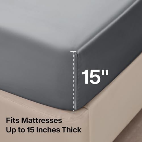 BEDELITE Satin Sheets Full Size Bed Set, Dark Grey, 4 Pieces - Image 5