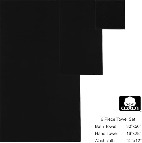 COTTON CRAFT Euro Spa Waffle Weave 6 Piece Towel Set - 100% Cotton - Black - Image 7