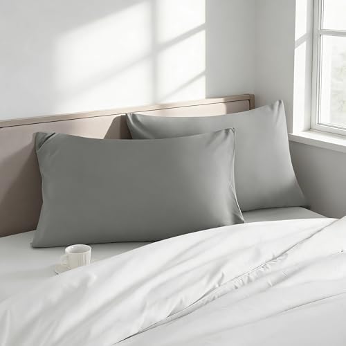Queen Pillow Cases, 2 Pack, 20x30 in, Microfiber, Smoke Grey - Image 2