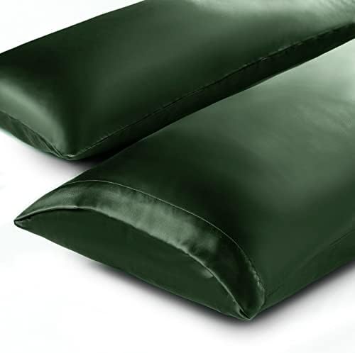 TREELY 2 Pack Satin Pillow Covers 20x48 Inches, Forest Green - Image 6