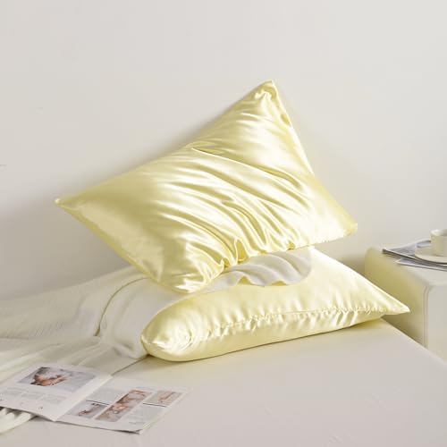 NTBAY Standard Satin Pillowcases, Light Yellow - Image 2