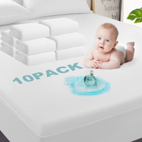 GRT 10 Pack 100% Waterproof Mattress Protector Twin Size, Breathable & by GRT