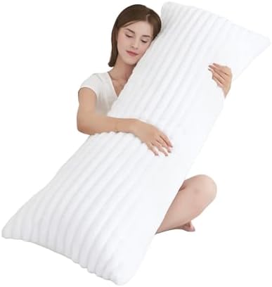 Full Body Pillow with Fluffy Stripe Faux Fur Removable Cover, Long Bed Pillow by Memfydu