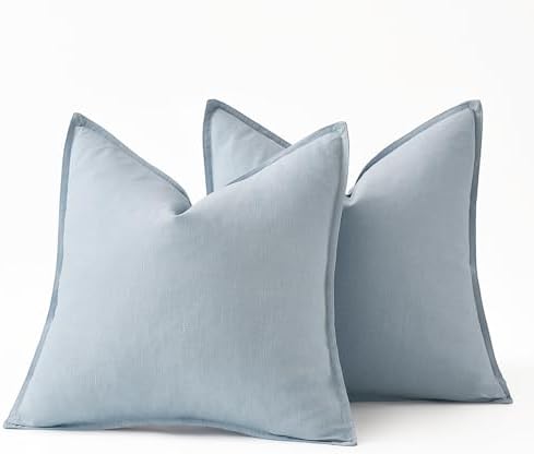 MIULEE Decorative Linen Euro Sham Pillow Covers 24x24 Light Blue - Image 6