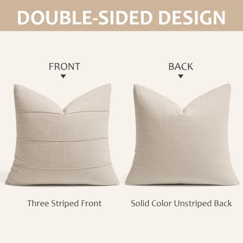 MIULEE Lumbar Decorative Linen Throw Pillow Covers 12x20 Beige Striped - Image 6