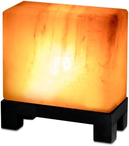 UMAID Himalayan Salt Lamp Rectangle, Natural Pink Rock Salt Lamp on Modern Wood Base with Night Light Bulb and Dimmable Cord, Spa Decor, Salt Massage Stones Ambiance, Meditation Accessories Decor Gift by UMAID