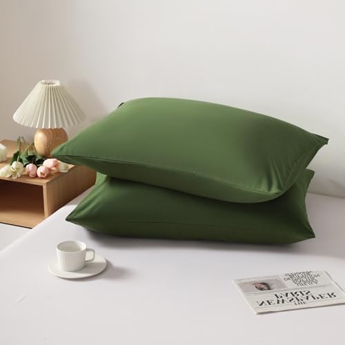 Queen Pillow Cases, 2 Pack, 20x30 in, Microfiber, Olive Green - Image 3