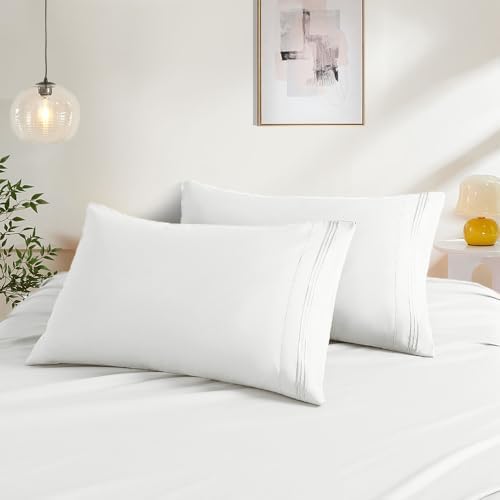 White Queen Size Pillow Cases Set of 2, Microfiber by NookZuzu