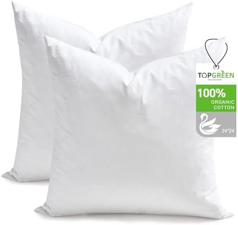 TOPGREEN Ogranic Feathers Down Pillow Inserts 24x24 by TOPGREEN