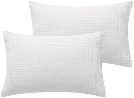 100% Cotton Waffle Pillow Shams Queen Size Set of 2 - Image 2