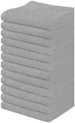 Towel and Linen Mart 100% Cotton - 12 Pack Wash Cloth Set - Flannel Face Cloths, Highly Absorbent and Soft Feel Fingertip Towels (Silver, Pack of 12) by T+%26+L+Towel+and+Linen+Mart