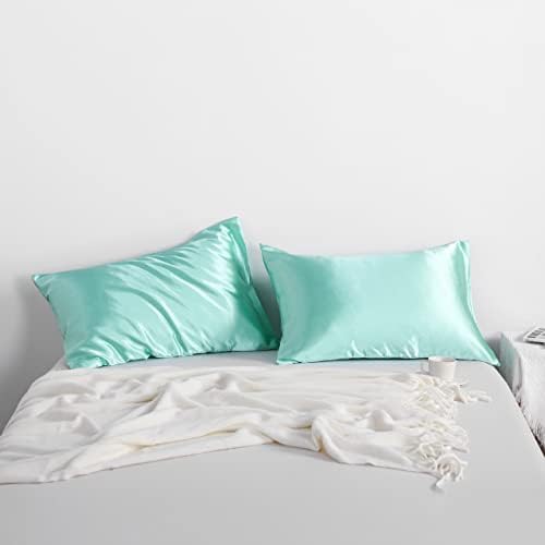 NTBAY Queen Satin Pillowcases, Light Blue - Image 2