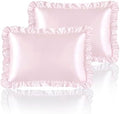 Blush Pink Satin Ruffled Pillow Cases by HommxJF