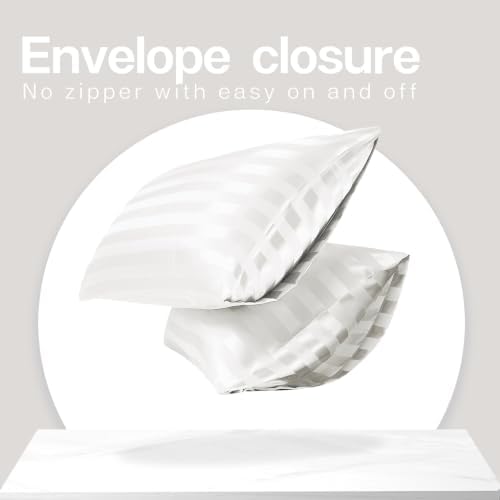 MR&HM Satin Pillowcase 2 Pack, King Size 20"x40", Ivory Striped - Image 4