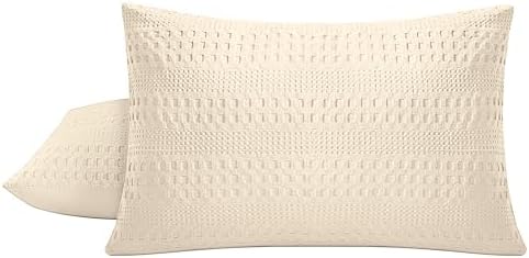 100% Coton Waffle King Size Pillow Cases Set of 2, Soft Aesthetic Pillow Shams - Image 6
