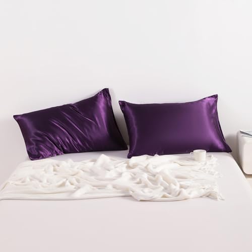 NTBAY Standard Satin Pillowcases, Eggplant Purple - Image 3
