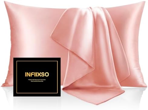 INFIIXSO Silk Pillow Cases 2 Pack, Standard Size, Hidden Zipper, Blush Pink by INFIIXSO
