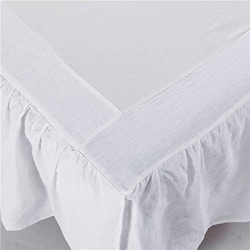 meadow park Washed French Linen Bed Skirt, Dust Ruffle, Queen Size 60" W x 80" L, Drop 16", Super Soft, Ruffle Style, White Color